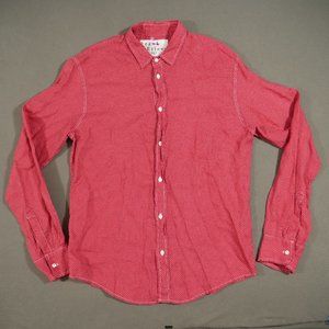 Frank & Eileen Shirt Mens Small Red Button Up Long Sleeve Chambray Polka Dot
